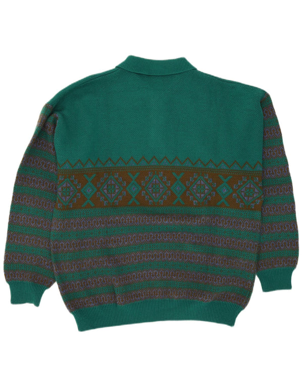 Męski sweter polo Claude De Pierre XL, zielony, akryl Fair Isle