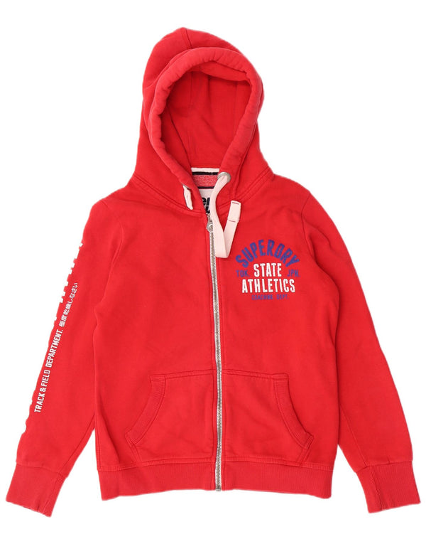 Damski sweter z kapturem Superdry z grafiką i zamkiem błyskawicznym UK 16, duży, czerwony, bawełniany