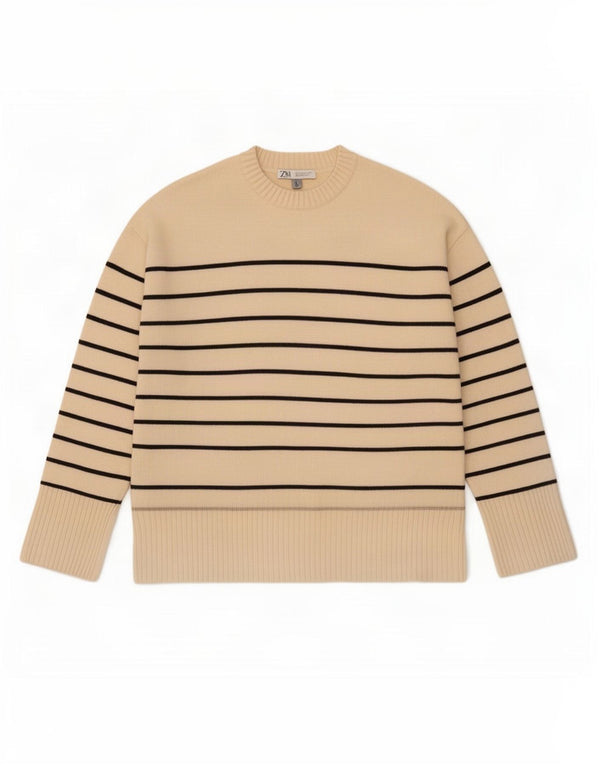 Damski sweter Zara z okrągłym dekoltem UK 10 w małe białe paski