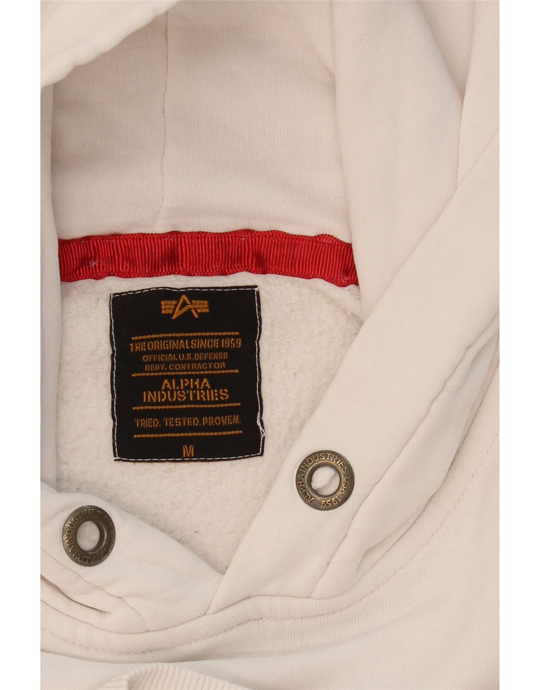 ALPHA INDUSTRIES Mens Graphic Hoodie Jumper Medium White Colourblock Vintage Alpha Industries and Second-Hand Alpha Industries from Messina Hembry 