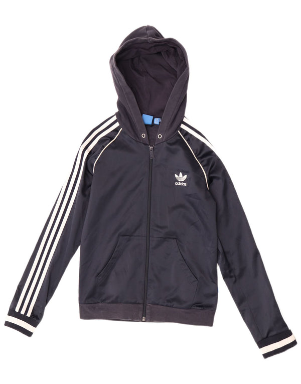 Damska kurtka dresowa z kapturem Adidas UK 10, mała granatowa, poliestrowa