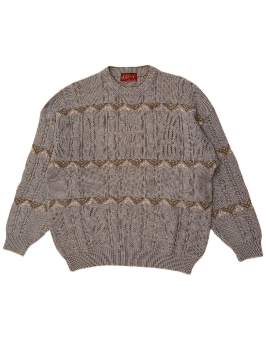 Il Granchio Męski sweter z okrągłym dekoltem, duży, niebieski, wełna Fair Isle