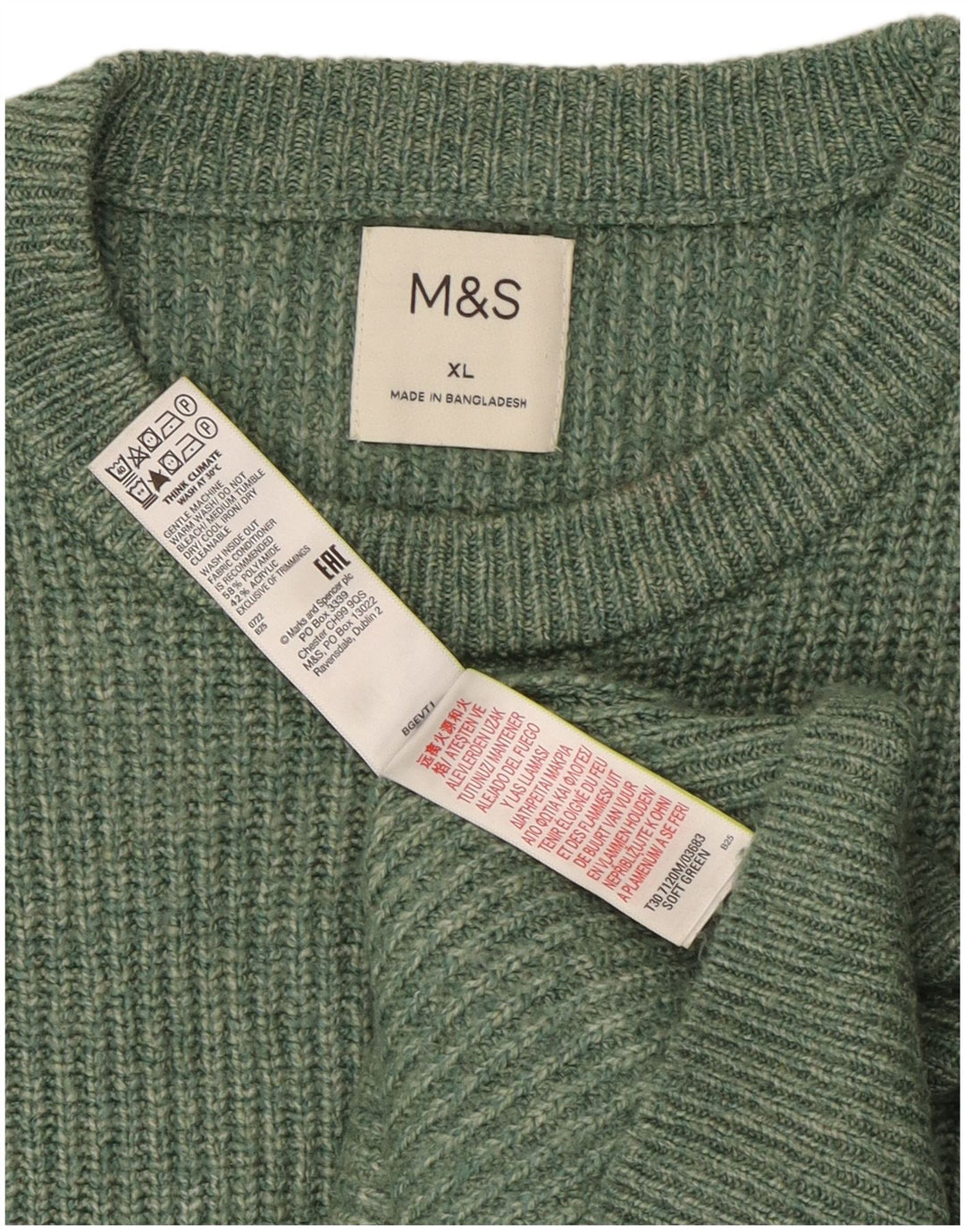 Marks & Spencer Męski sweter z okrągłym dekoltem XL, zielony poliamid