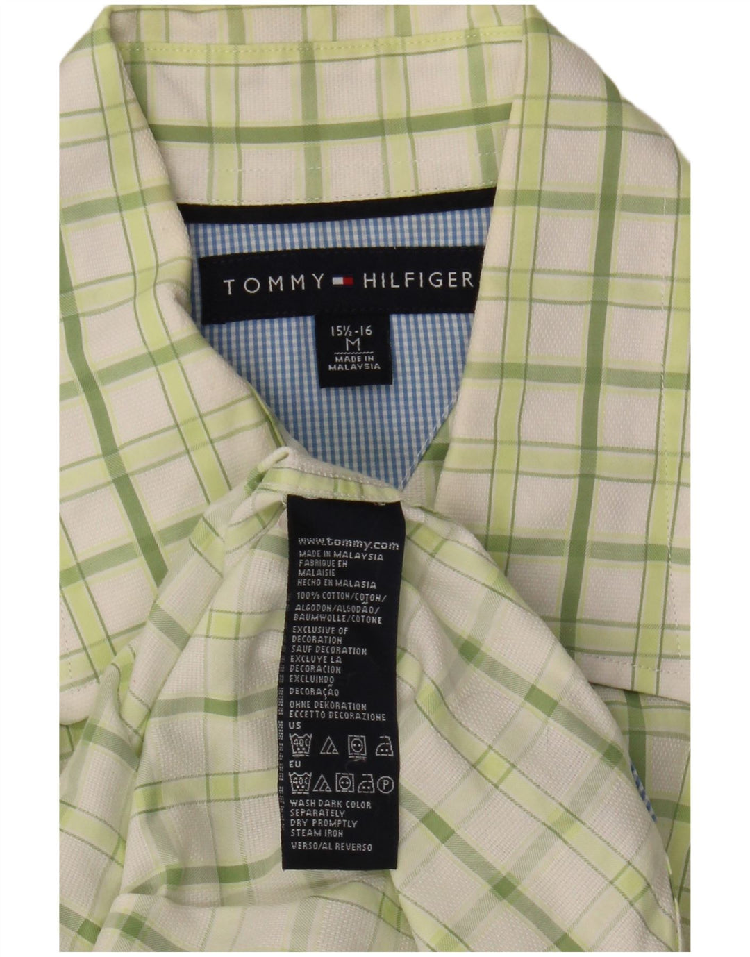 Koszula męska Tommy Hilfiger rozmiar 15 1/2 16 Średnia zielona bawełniana kratka