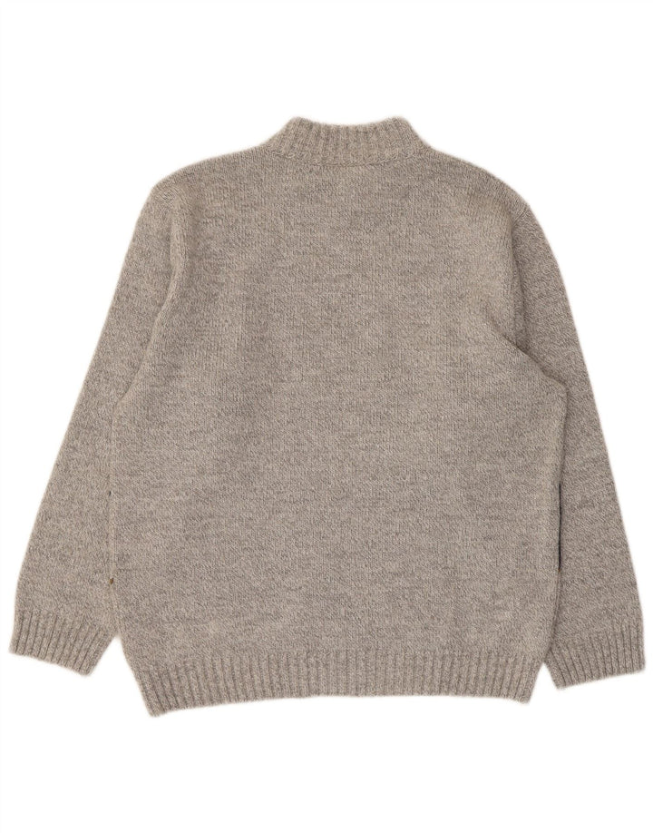 Sweter damski w stylu vintage z golfem UK 16, duży szary blok kolorów