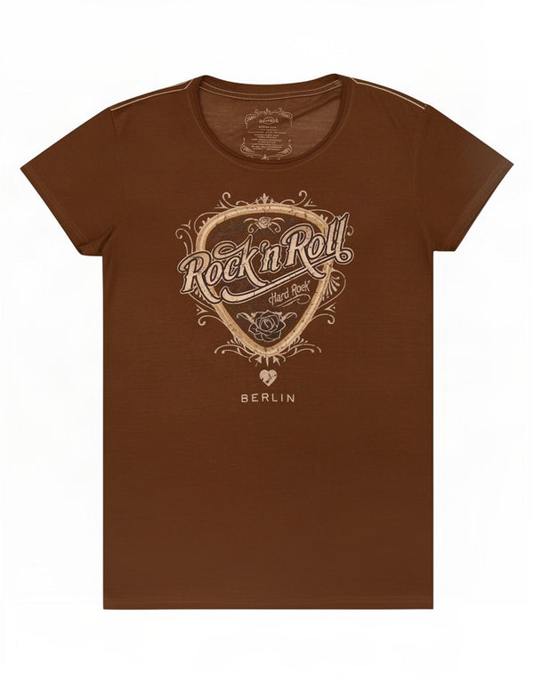 T-shirt damski Hard Rock Cafe Berlin z grafiką Top UK 12 Średni brązowy bawełniany