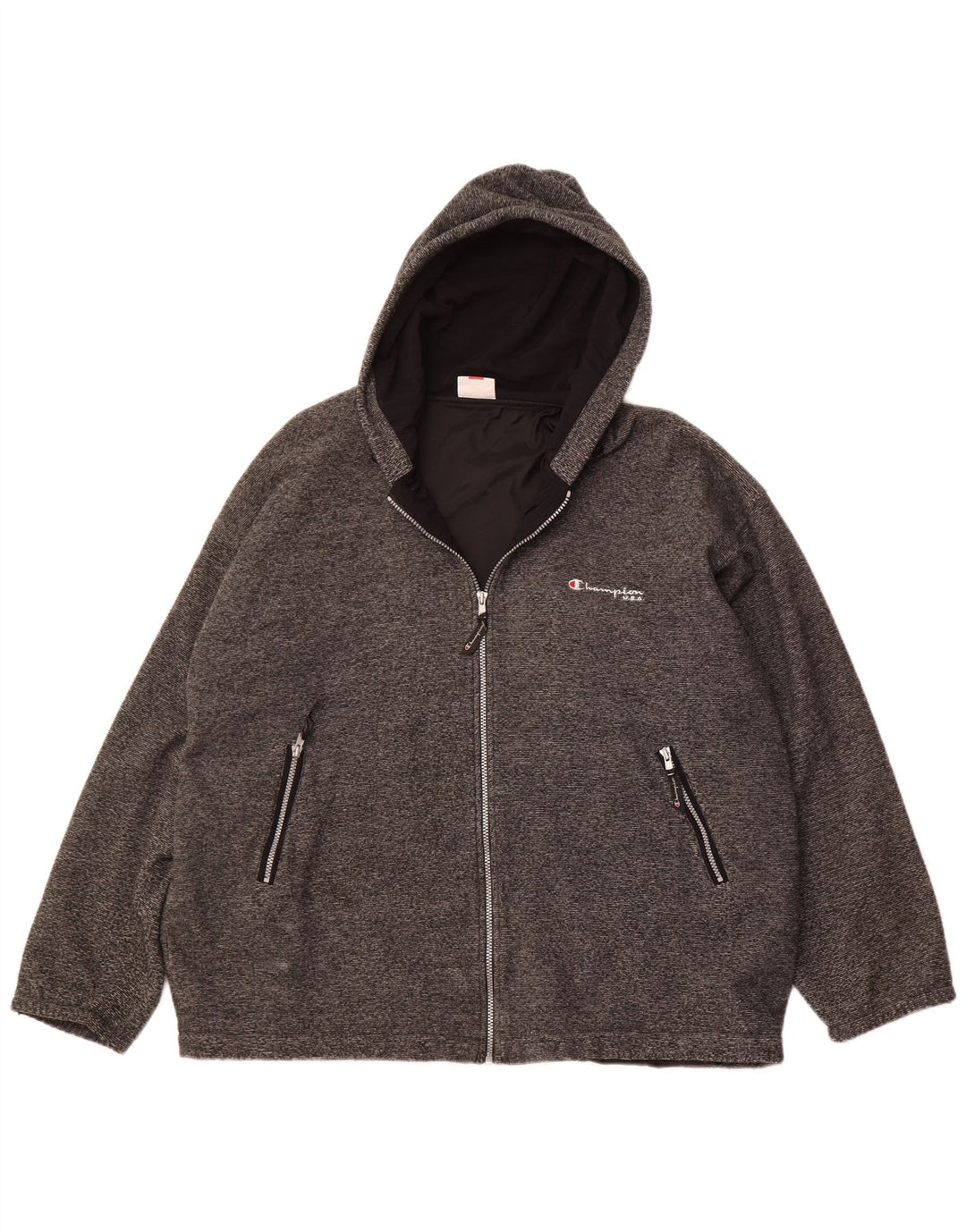 Męska kurtka polarowa z kapturem CHAMPION UK 42 XL Szara, poliestrowa w prążki