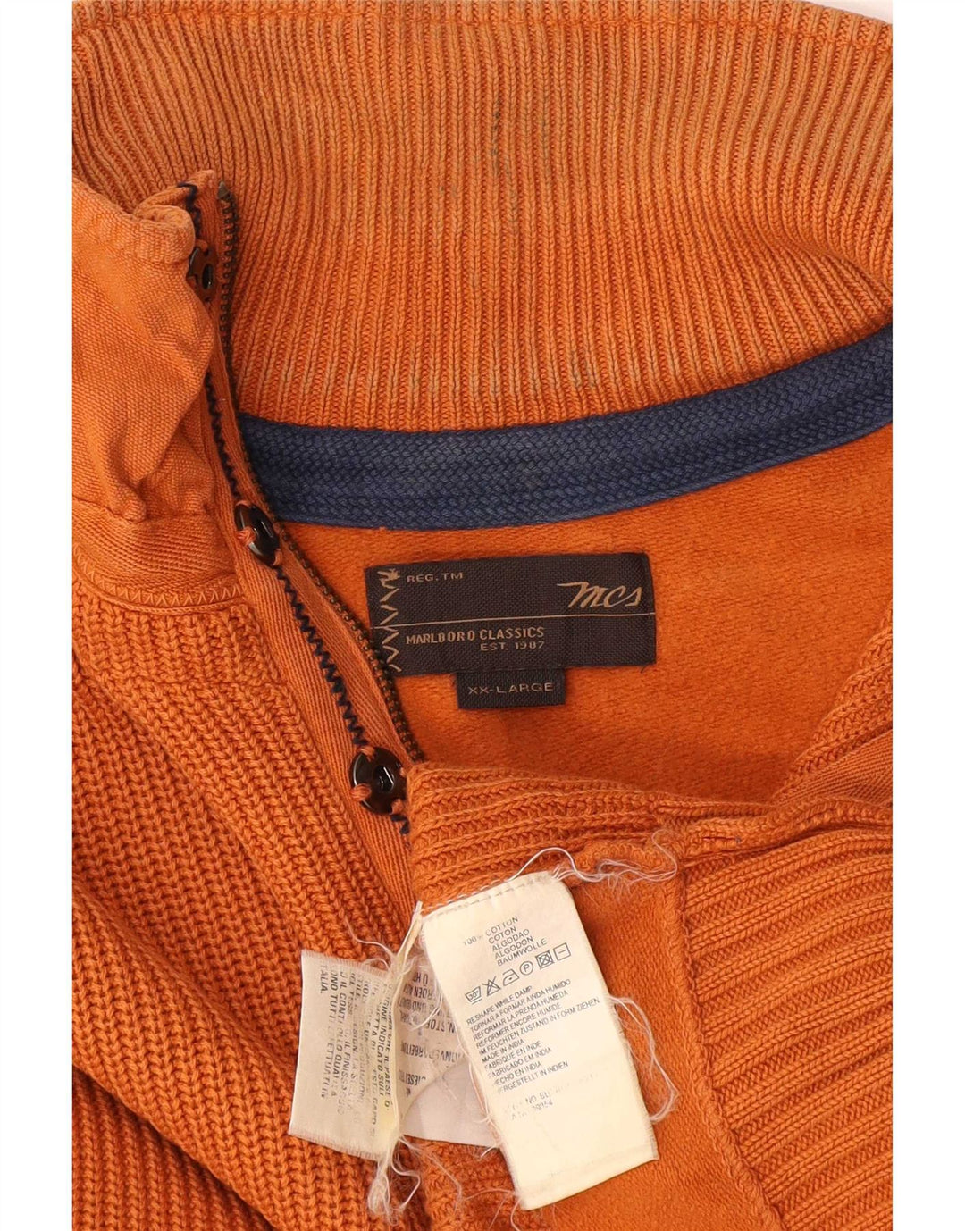 Marlboro Classics Męski sweter z zamkiem błyskawicznym 2XL Pomarańczowa bawełna
