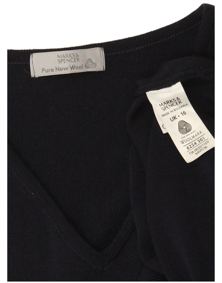 Marks & Spencer Damski sweter z dekoltem w kształcie litery V, UK 16, duży, granatowy, wełniany