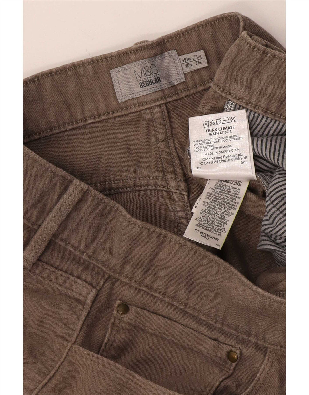 Męskie spodnie codzienne Marks & Spencer W36 L31 Beżowa bawełna