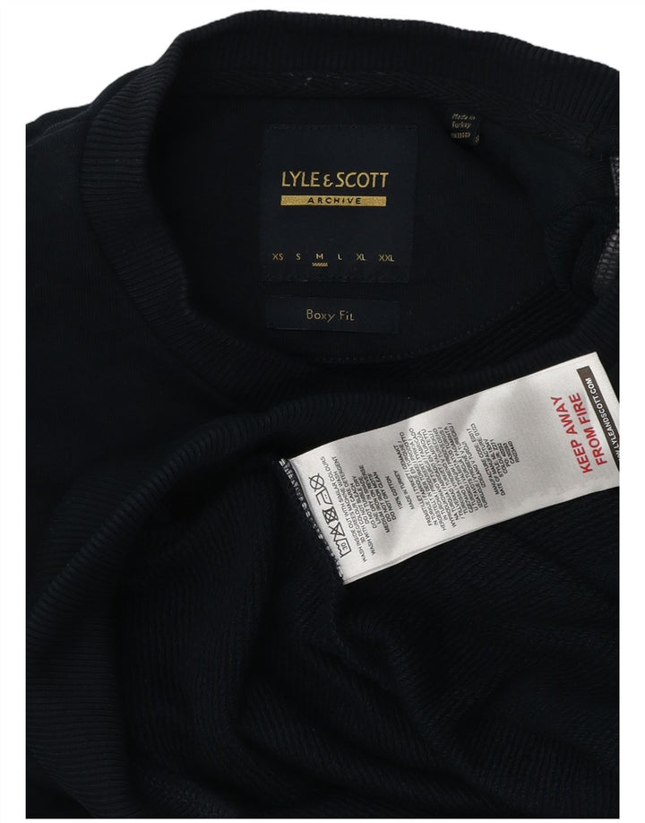 Męski sweter Lyle & Scott z grafiką w kształcie pudełka, średni granatowy, bawełniany