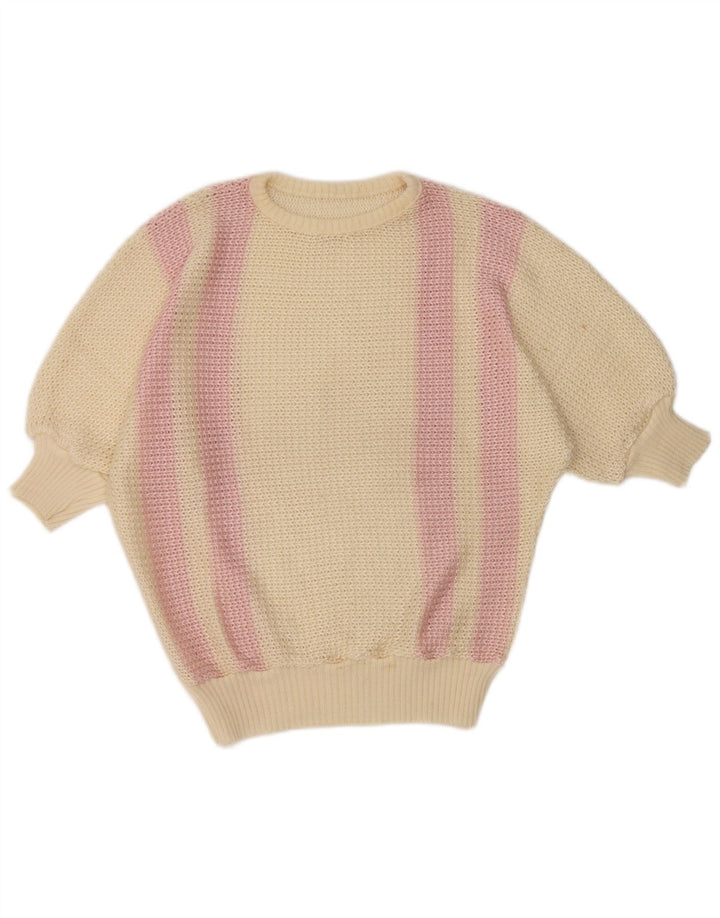 Vintage damski sweter z dekoltem w łódkę UK 14, duże złamane białe paski