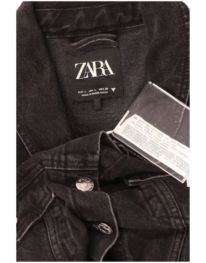 ZARA Womens Denim Jacket UK 14 Large Black Cotton