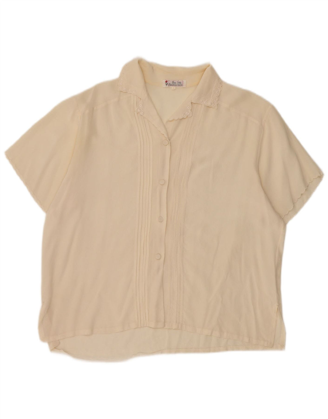 Bluzka damska z krótkim rękawem w stylu vintage, UK 14, średni, złamany biały jedwab