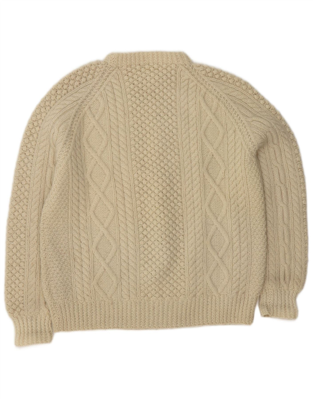 Vintage męski sweter z wycięciem pod szyją, średni złamanej bieli