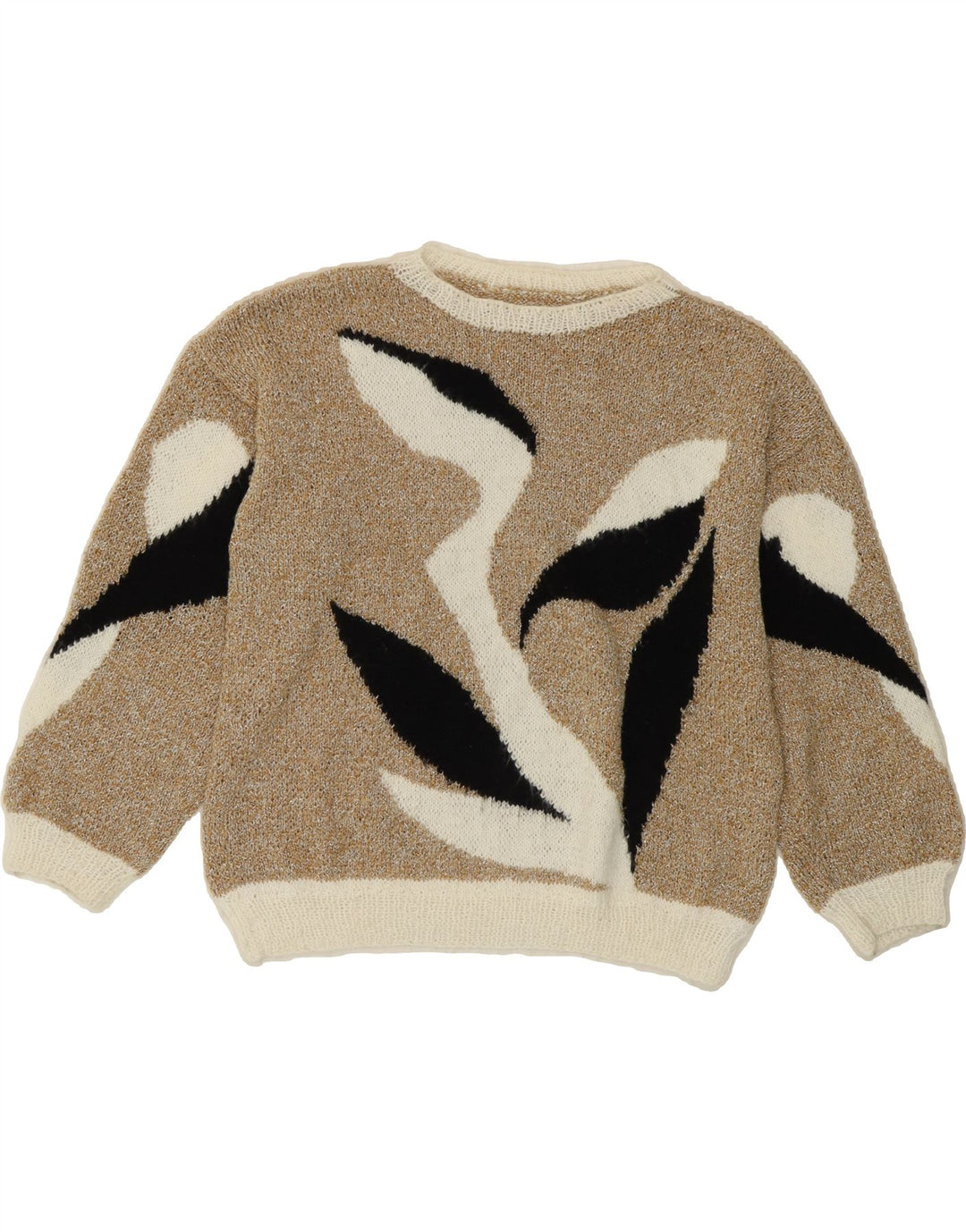 VINTAGE Womens Abstract Pattern Crew Neck Jumper Sweater UK 16 Large Beige Vintage Vintage and Second-Hand Vintage from Messina Hembry 