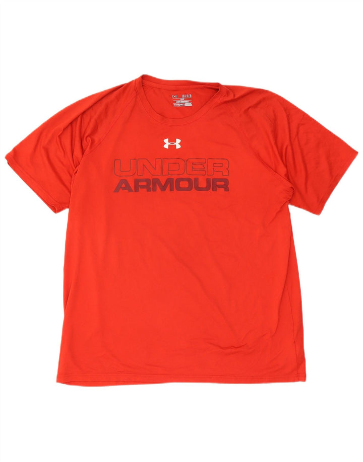 Męski T-shirt z grafiką Under Armour Heat Gear, duży, czerwony, poliestrowy