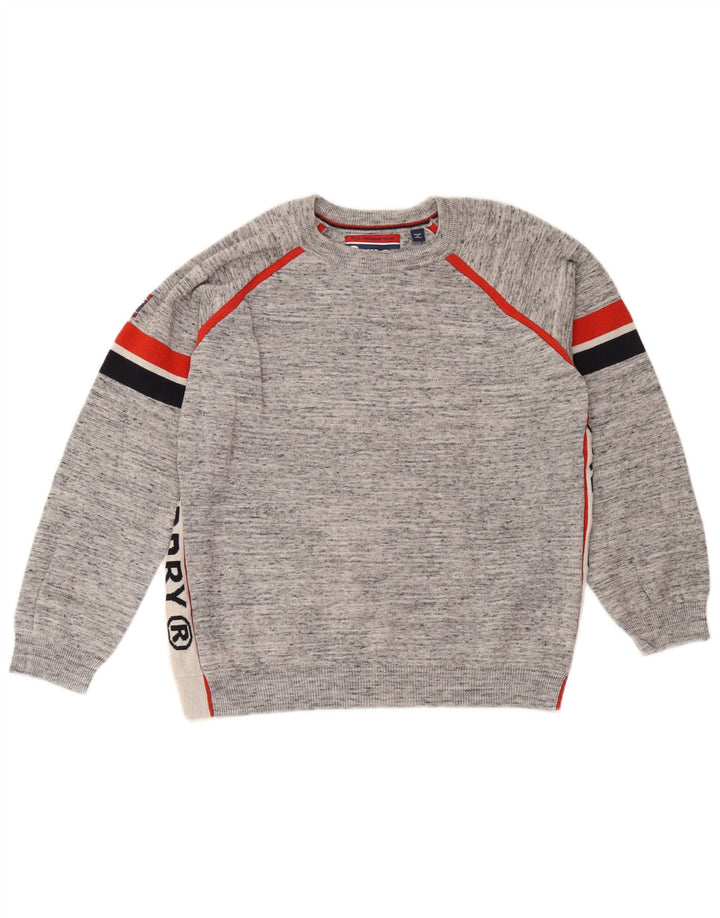 Męski sweter Superdry z okrągłym dekoltem i dużym szarym blokiem kolorów
