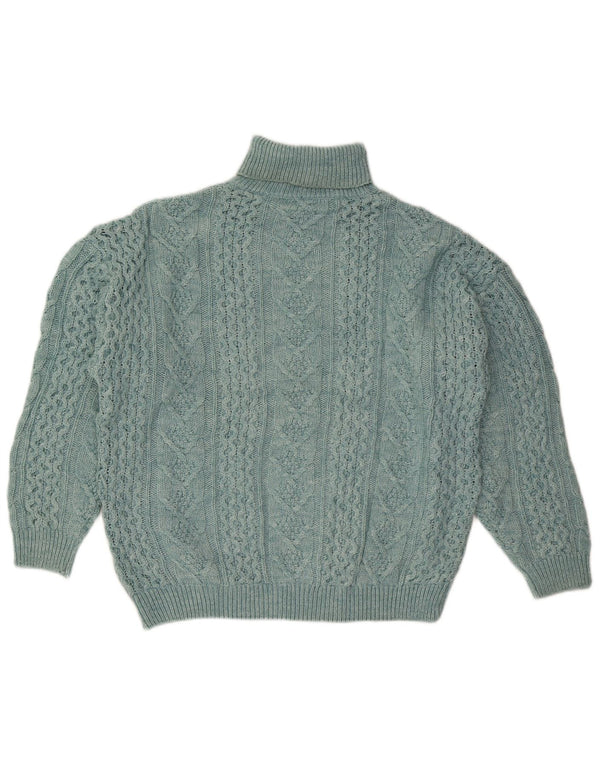 VINTAGE Damski sweter oversize z golfem UK 18 XL, niebieska wełna