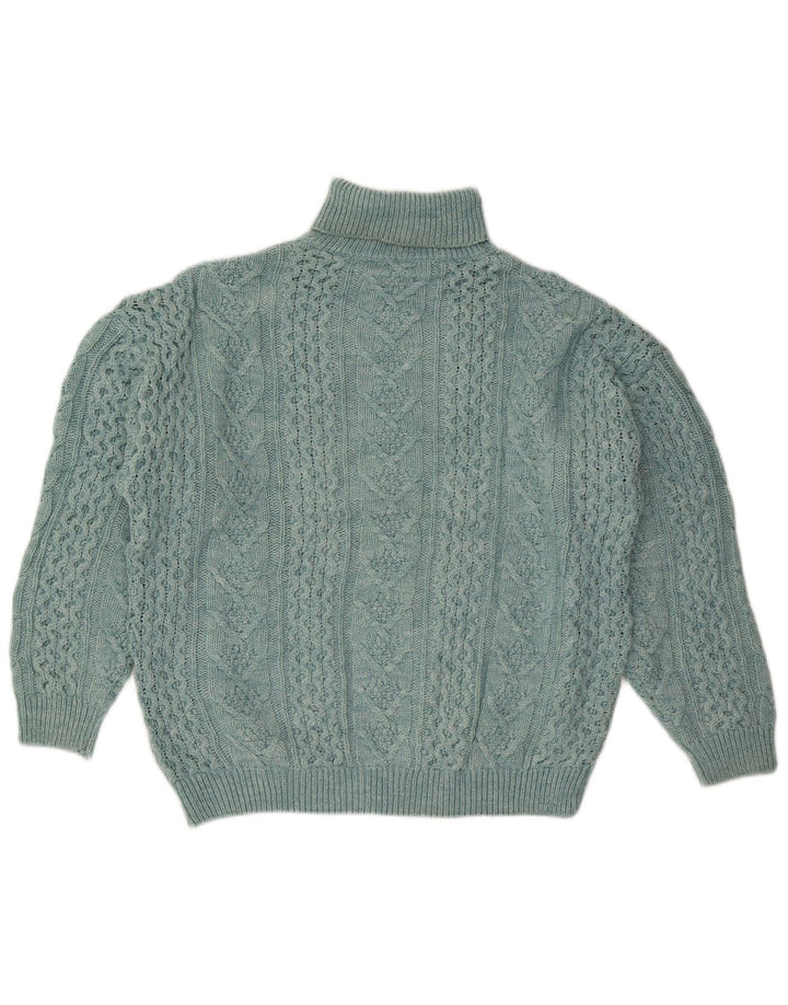 VINTAGE Damski sweter oversize z golfem UK 18 XL, niebieska wełna
