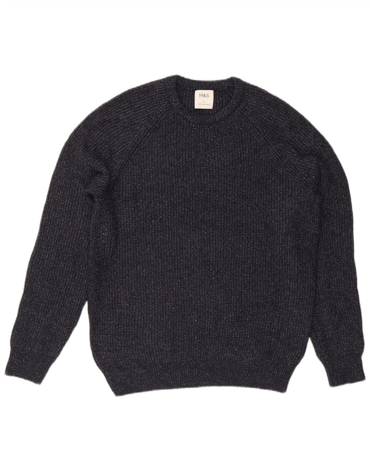 Marks & Spencer Męski sweter z okrągłym dekoltem, mały, granatowy, poliamid