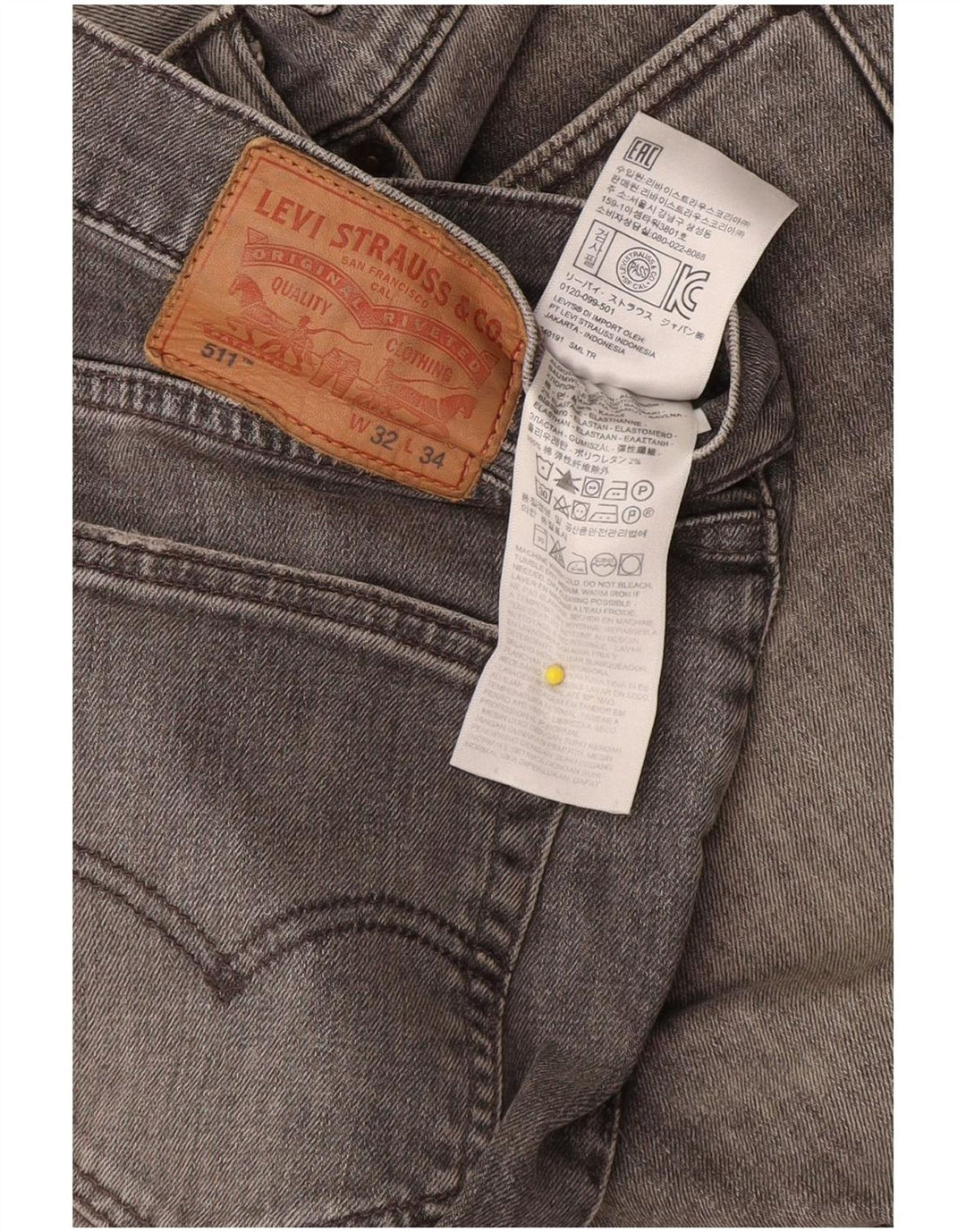 Męskie jeansy Levi's 511 Slim W32 L34 Szara bawełna