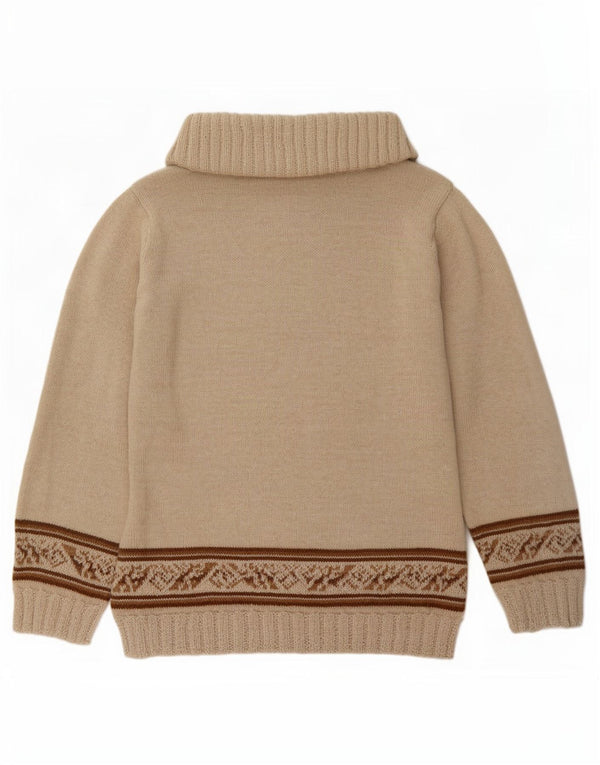 Vintage damski sweter z golfem UK 12 średni beż Fair Isle