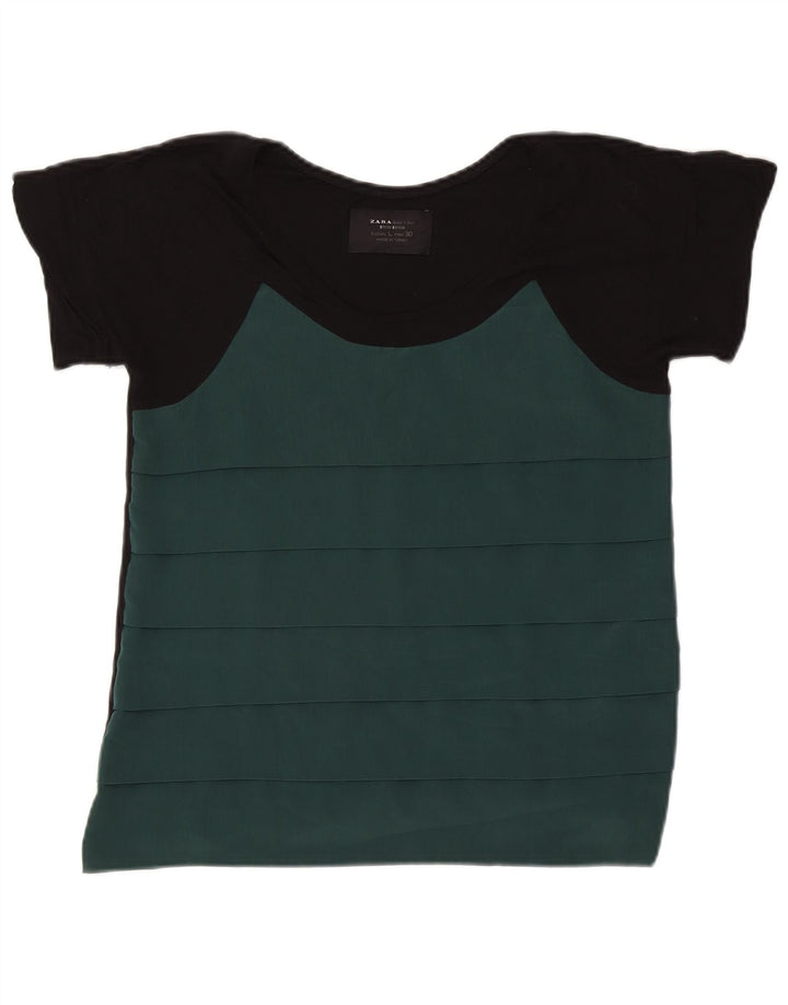 T-shirt damski ZARA Top UK 14, duży, zielony, z blokami kolorów, poliester