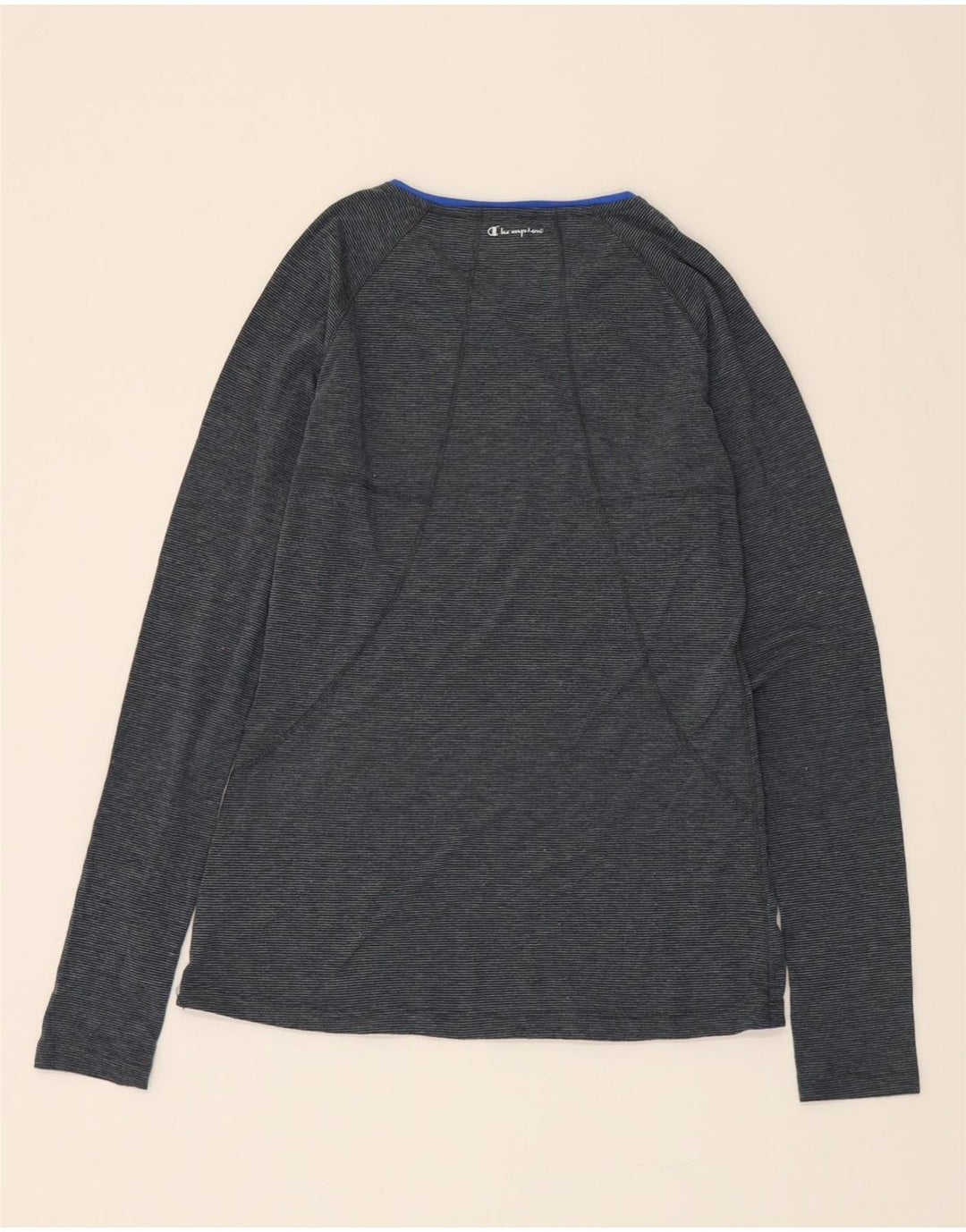 CHAMPION Womens Top Long Sleeve UK 10 Small Grey Pinstripe Polyester Vintage Champion and Second-Hand Champion from Messina Hembry 