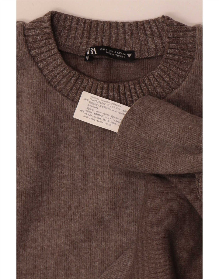 Damski sweter oversize Zara z okrągłym dekoltem, UK 10, mały, brązowy poliester