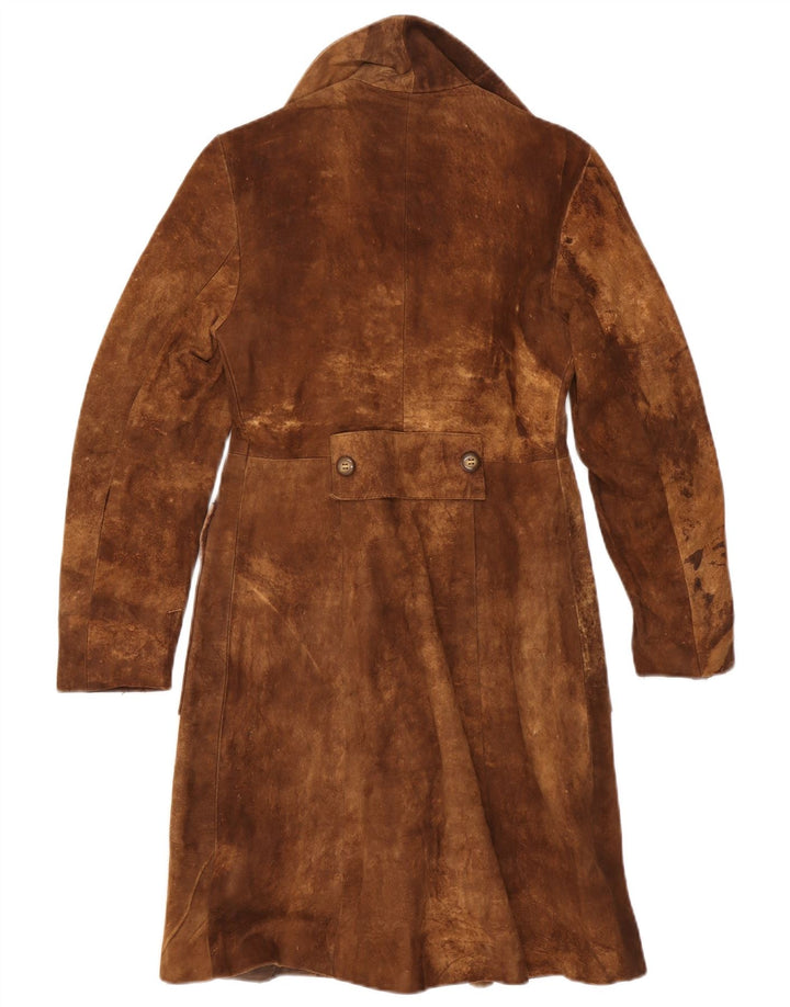 Zamszowy płaszcz damski w stylu vintage UK 10 Small Brown