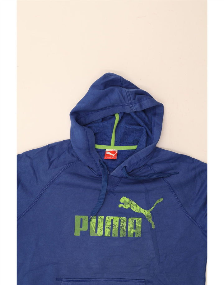 PUMA Mens Graphic Hoodie Jumper Medium Blue Cotton Vintage Puma and Second-Hand Puma from Messina Hembry 