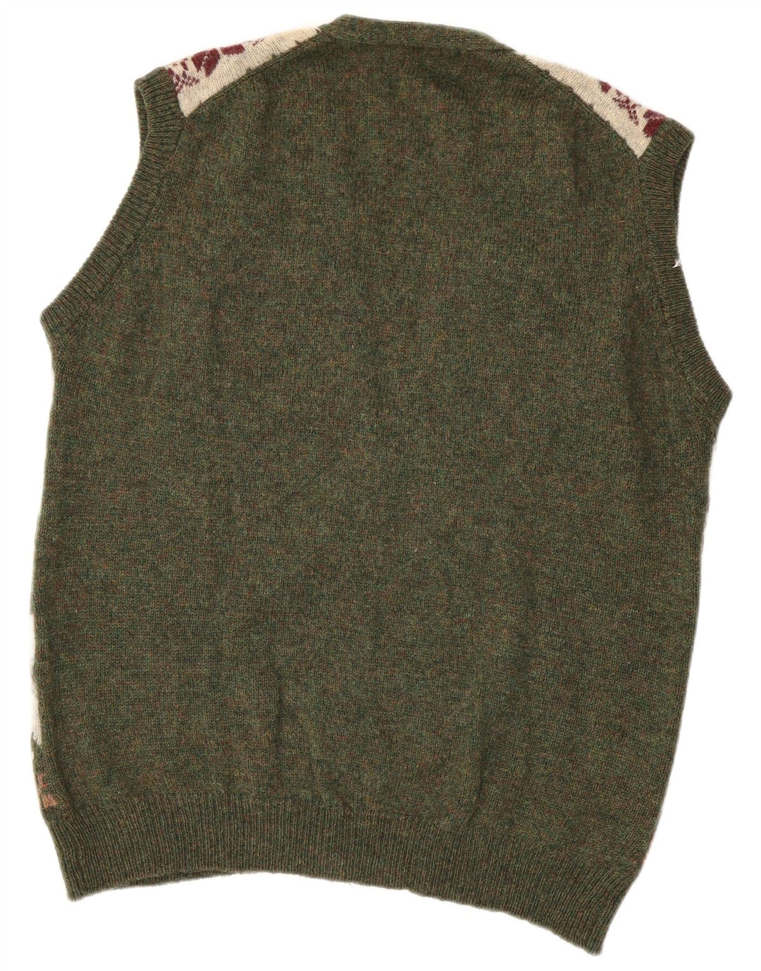 Męski sweter rozpinany bez rękawów GREEN LEAVES XL Zielona wełna Fair Isle