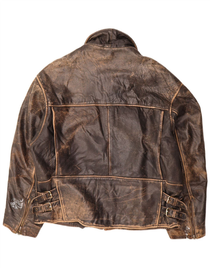 Vintage męska kurtka skórzana UK 44 2XL brązowa