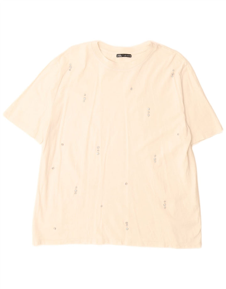 Damska koszulka Zara Top UK 14 Średnia biała bawełna