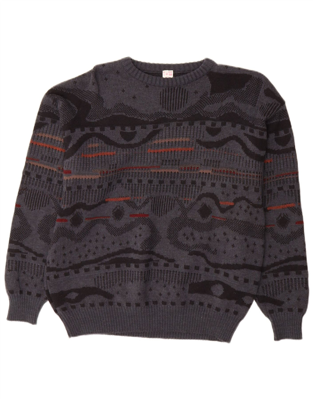 Męski sweter z okrągłym dekoltem w stylu vintage IT 48 Średni szary geometryczny