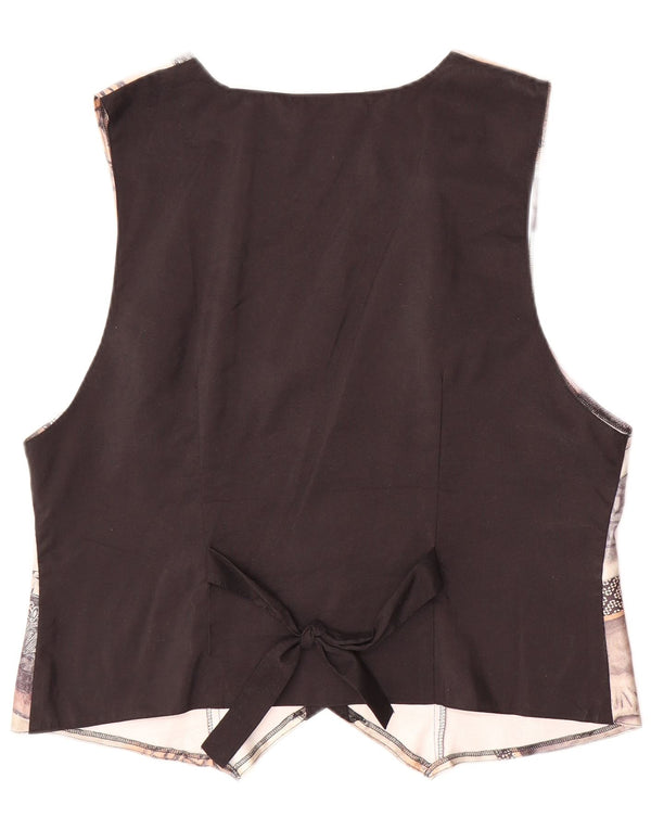 Damska kamizelka VINTAGE w abstrakcyjny wzór EU 44, duży brązowy poliester