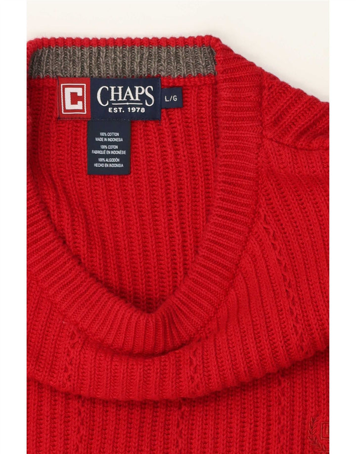 Męski sweter z wycięciem pod szyją Chaps, duży, czerwony, bawełniany