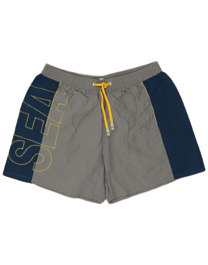 Męskie spodenki kąpielowe SERGIO TACCHINI z grafiką XL, szary poliamid z blokami kolorów
