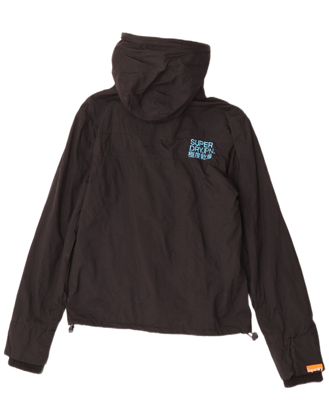 Damska kurtka wiatrówka z kapturem Superdry UK 14, średni czarny nylon