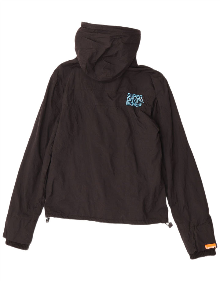 Damska kurtka wiatrówka z kapturem Superdry UK 14, średni czarny nylon