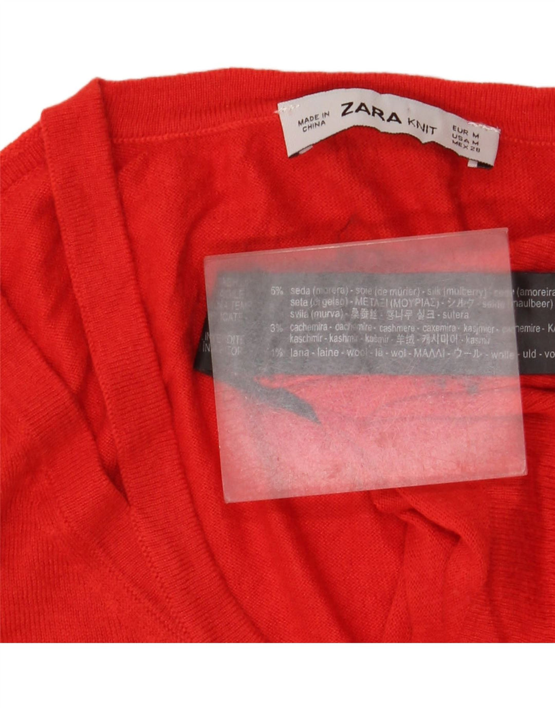 Damski sweter Zara z dekoltem w kształcie litery V, UK 12, średni czerwony jedwab
