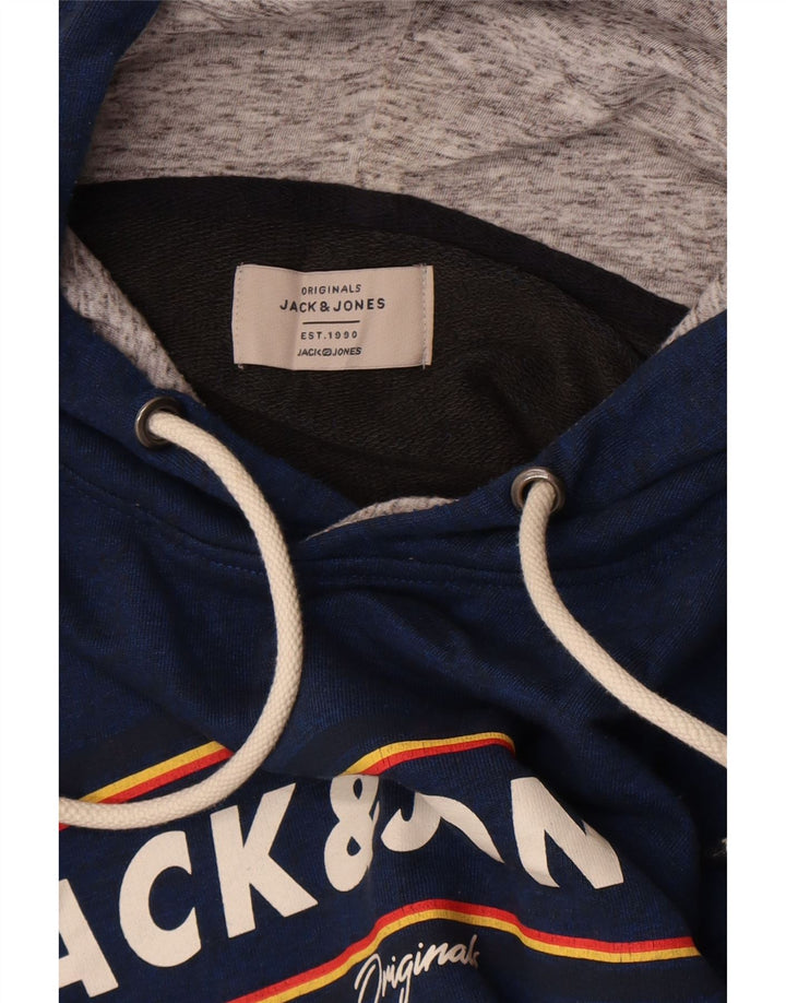 Męski sweter z kapturem i grafiką JACK & JONES, duży, niebieski