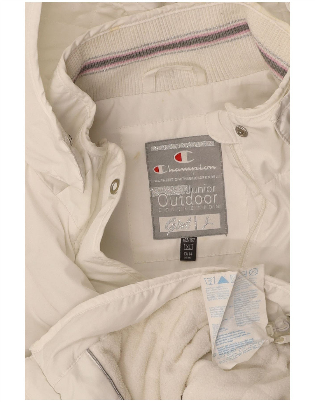 Dziewczęca kurtka wiatrówka z kapturem CHAMPION 13-14 lat XL, biały poliester