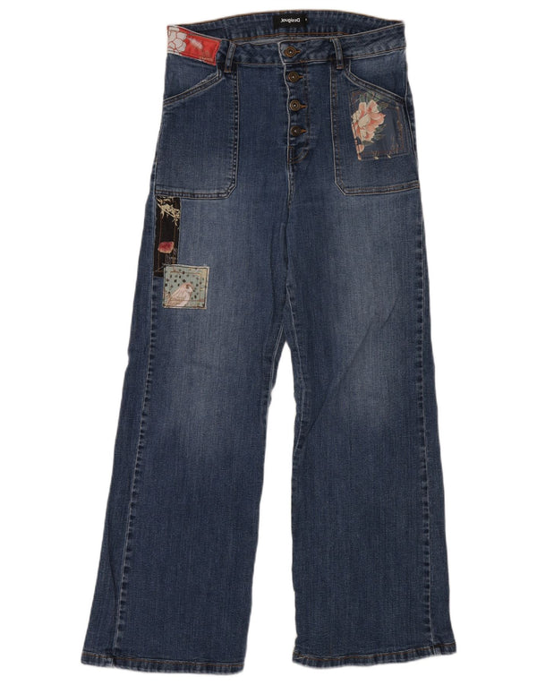 Desigual Damskie dżinsy z szeroką nogawką i wysokim stanem EU 30 XL W30 L29 Niebieski patchwork