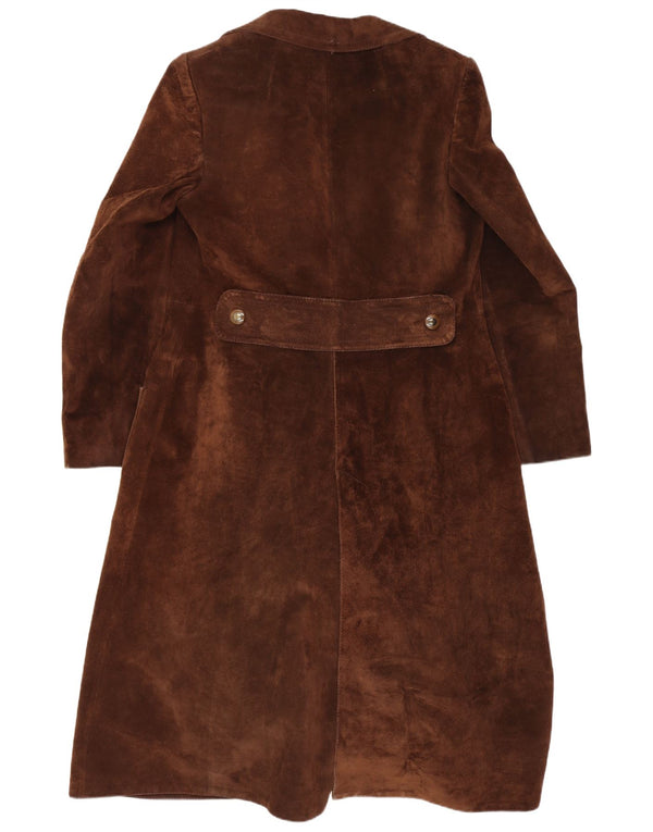 Vintage damski zamszowy płaszcz z podwójnymi piersiami UK 10 Small Brown