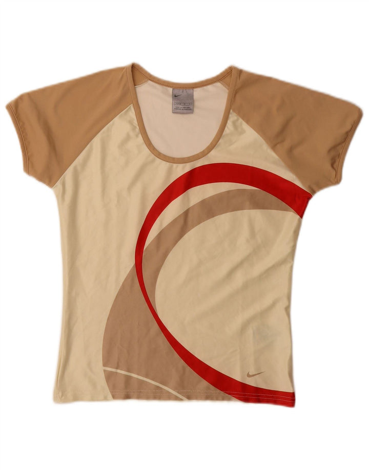 T-shirt damski Nike Top US 8/10, średni beżowy poliester z blokami kolorów