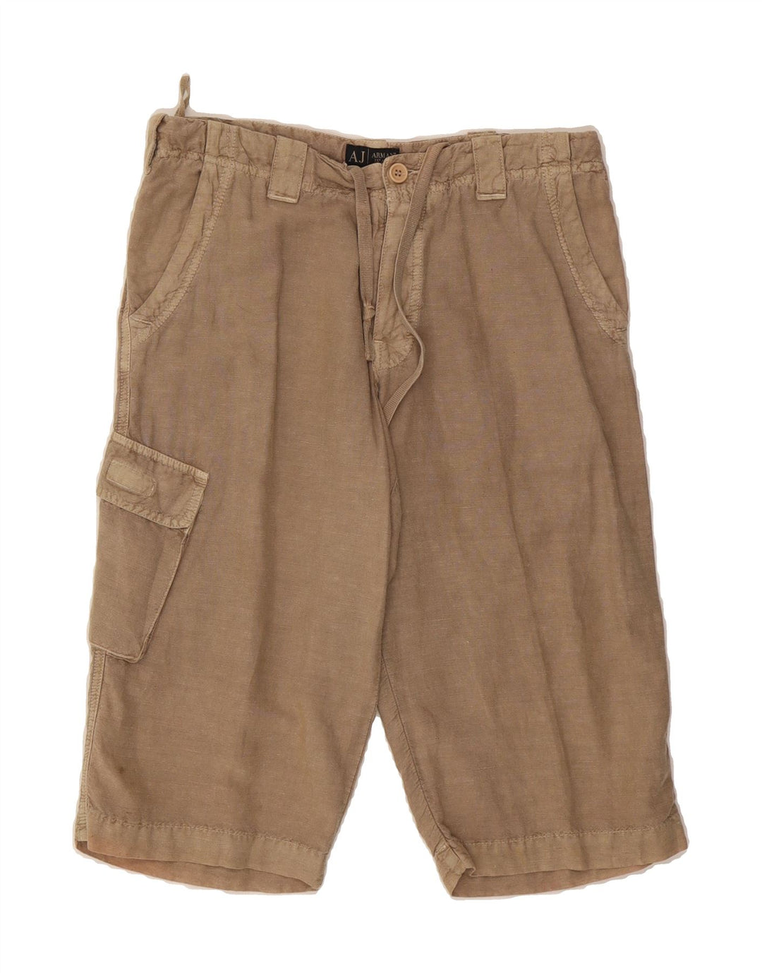 ARMANI Womens Cargo Shorts W31 Medium Beige Linen Vintage Armani and Second-Hand Armani from Messina Hembry 