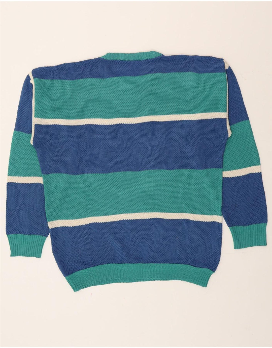 Vintage męski sweter z okrągłym dekoltem, duże niebieskie paski