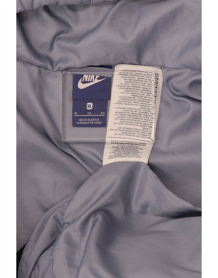 Damska wyściełana kurtka z kapturem i grafiką NIKE UK 18 XL, niebieski poliester